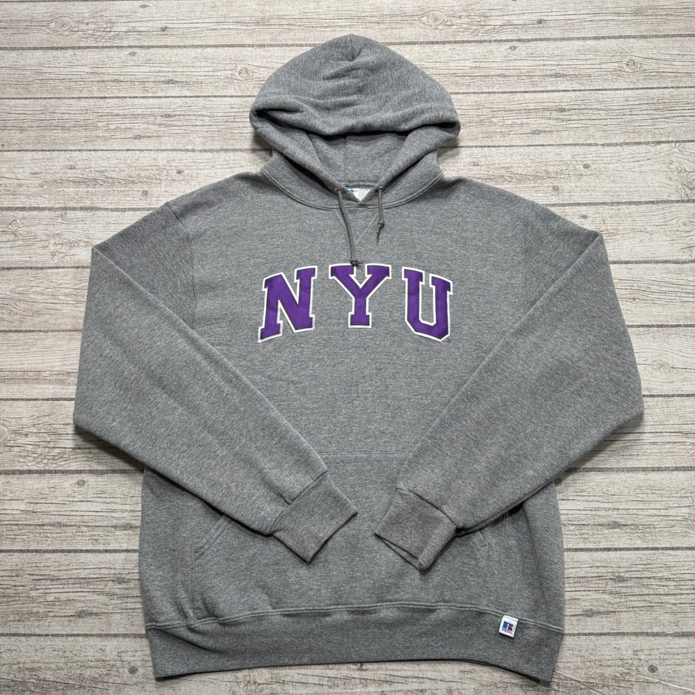 Vintage Russell Athletic NYU Hoodie Mens Large Fleece Lined Athletic Varsity